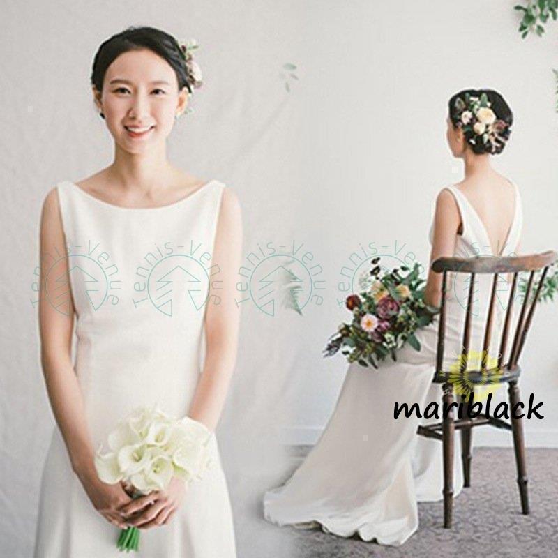 ウェディングドレス 結婚式 二次会 ホワイト 花嫁 白ワンピース ロング丈ドレス 披露宴 シンプル 前撮り ウエディングドレス Aラインドレス 袖なし ブライダル