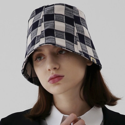 UNDERCONTROL正規品STAND BUCKET / SHADE CHECK / MILK NAVYチェック柄のバケットハット本社直入業者韓国ファッションの基本バケットハット
