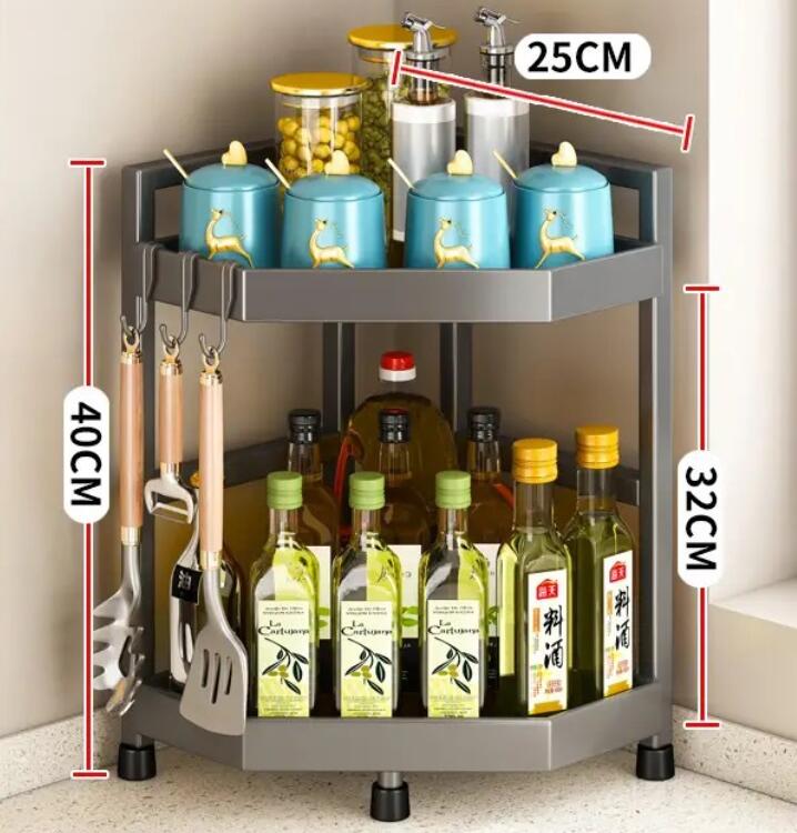 キッチン調味料ボトル棚テーブル三角区多機能収納棚金属コーナーキッチン用品収納棚
