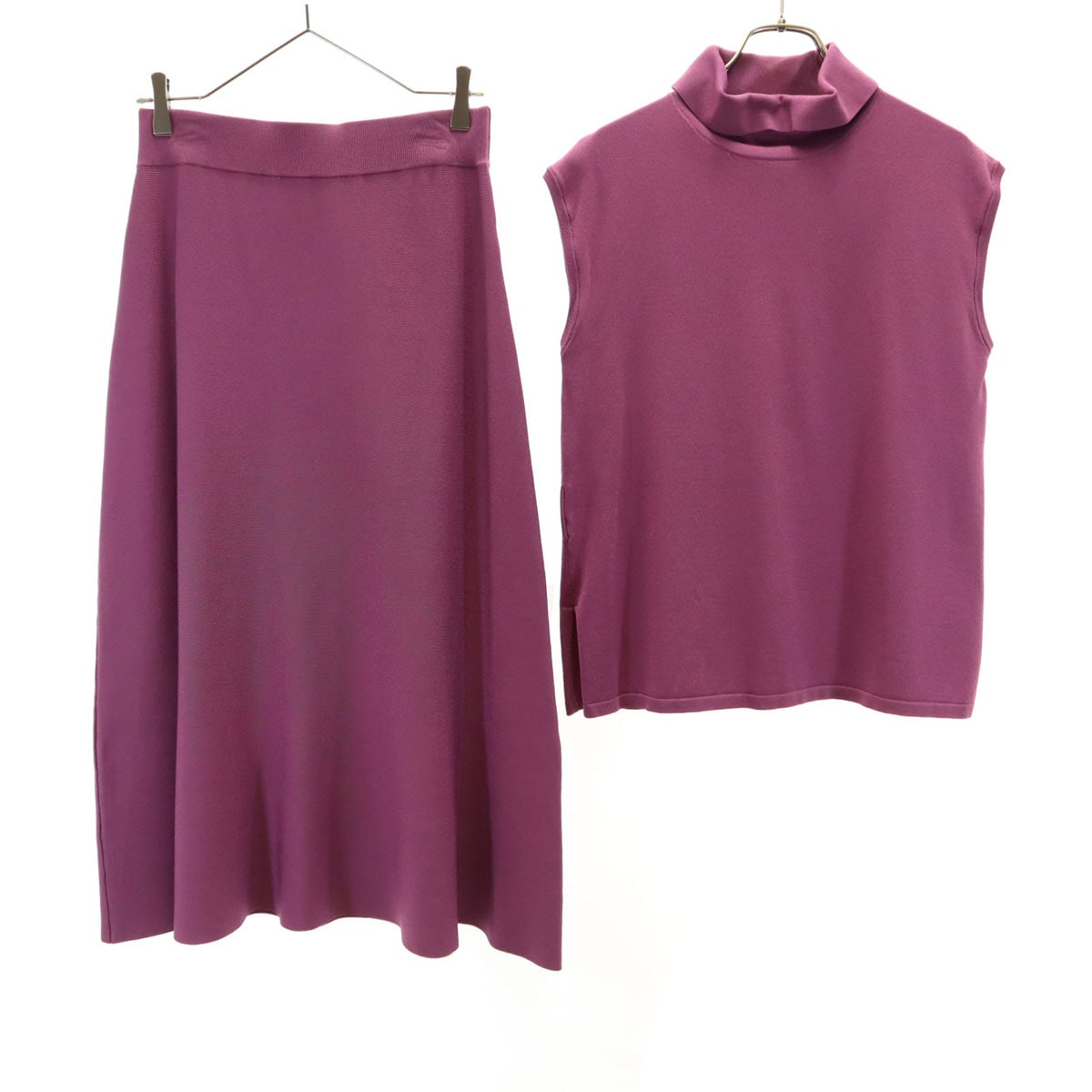 ノースリーブ ニット 上下セットアップ 38 パープル レディース 古着ニット