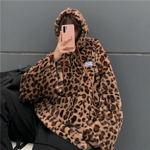 パーカー レディース おしゃれ ヒョウ柄 レオパード柄 ビッグシルエット 大きいサイズ フーディ オ