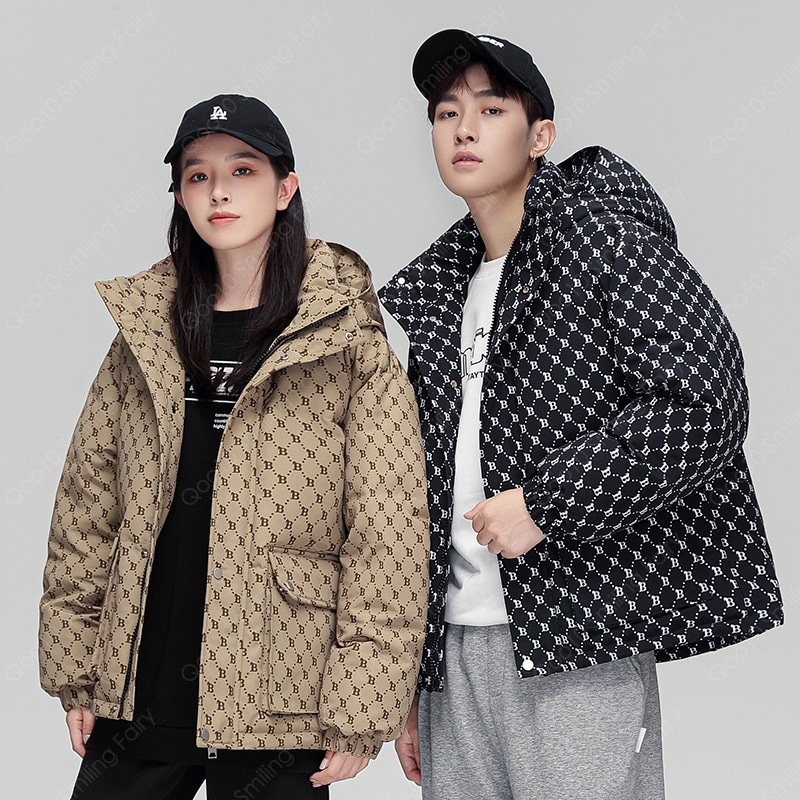 【最安値挑戦】 【期間限定】2023冬 ダウンジャケットカップルスタイル ショート丈厚手湿気ブランド満印カップル用保温連帽白いアヒルの綿毛コート-25