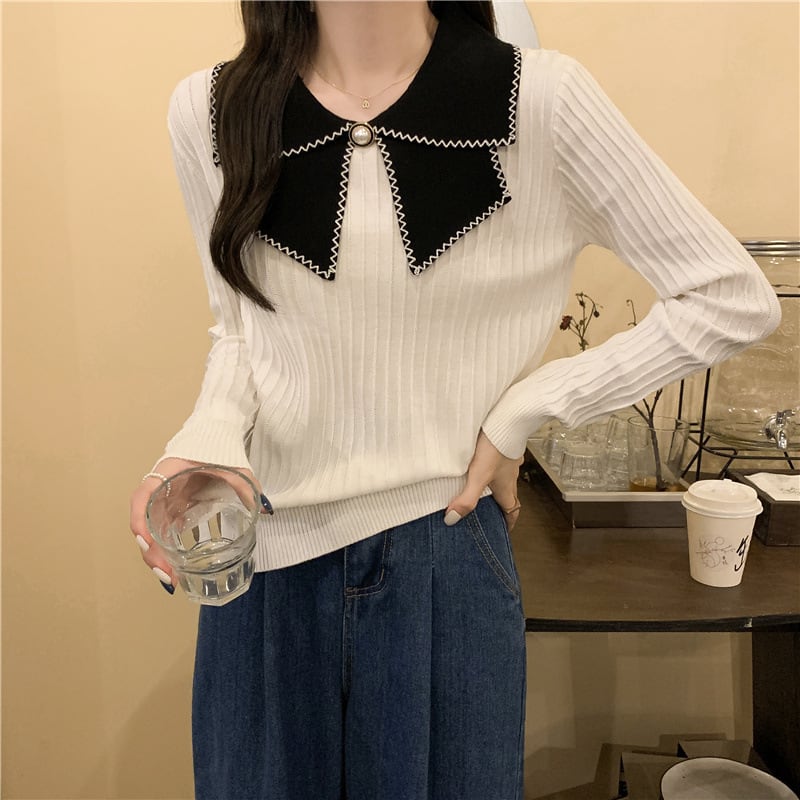 トップス ニットソー セーター 白トップス 袖あり 長袖 リボン リブ リブニット ニット かわいい 大人可愛い きれいめ シンプル カジュアル 大人 上品 おしゃれ お洒落 レトロ 大人可愛い wt