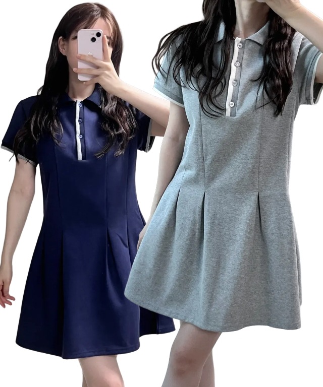 配色襟付きワンピース(ペチパンツSET)