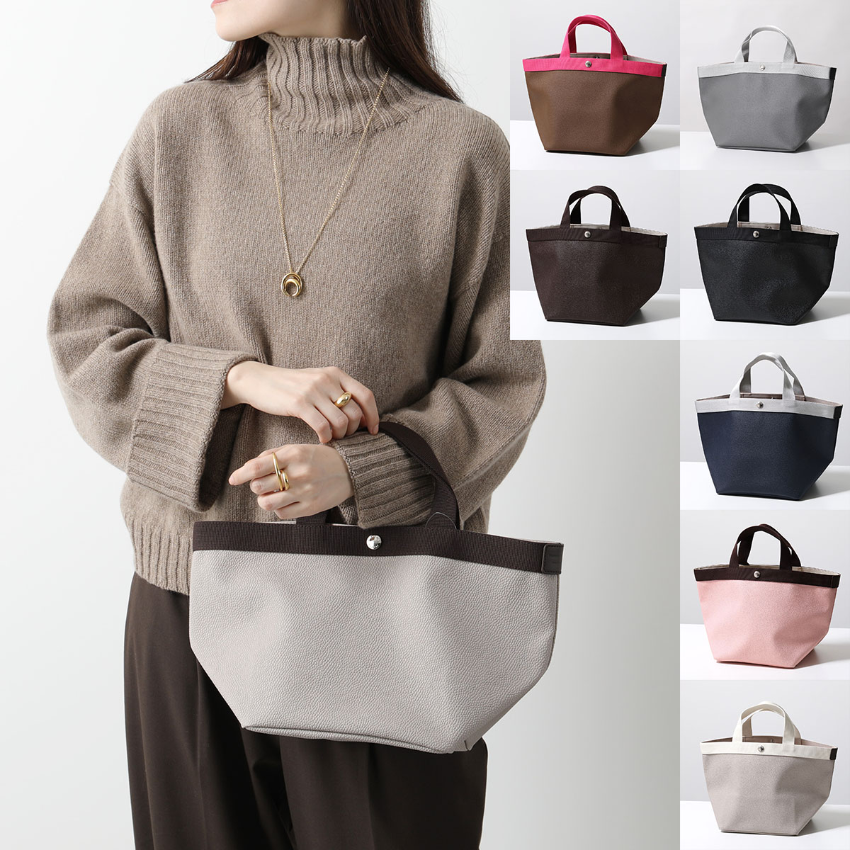 HERVE CHAPELIER エルベシャプリエ ハンドバッグ 707GP レディース リュクス舟型トートM コーテッドキャンバス ロゴ 鞄 カラー8色