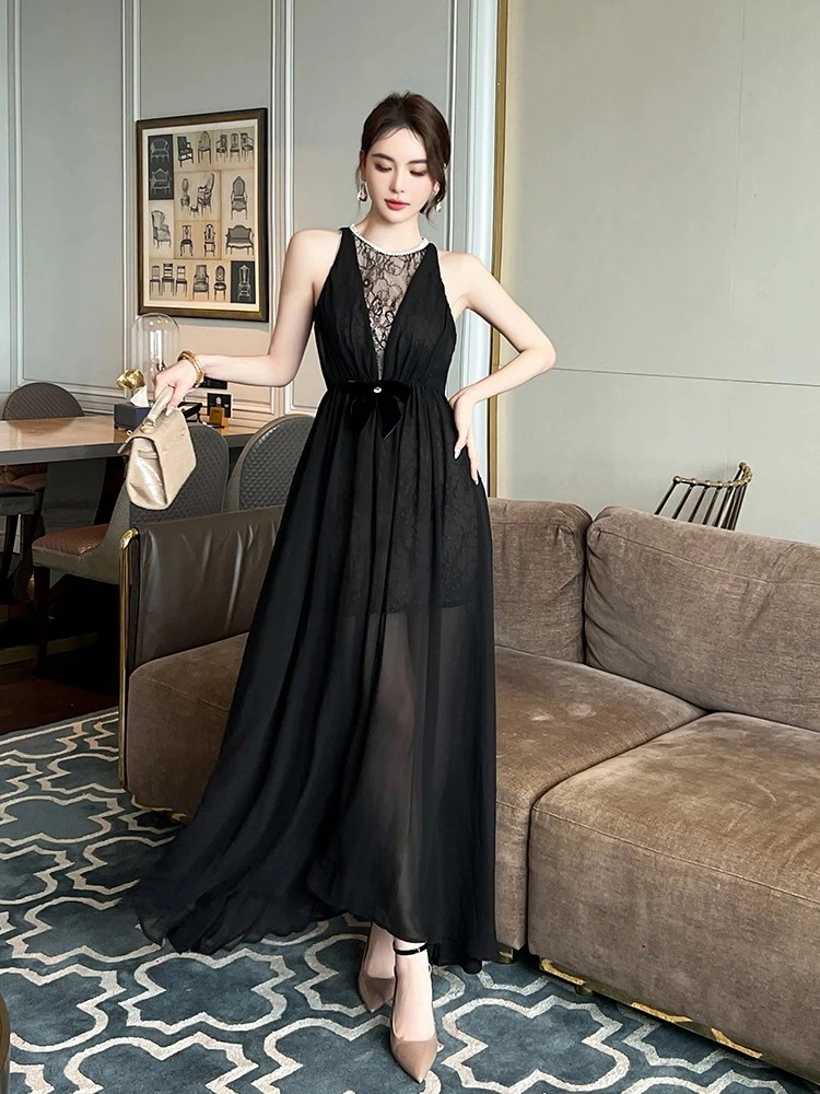 2025夏新品 ロング シフォンワンピース ホルダーネック ドレス パーティー キャバ 大人 同窓会 披露宴 卒業式 結婚式 演奏会 ウェディング 二次会 メガ割30%までに制限