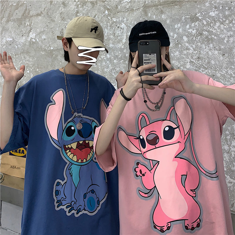 コットン2024カップルコーデステッチ半袖tシャツ女子学生ゆったり韓国版ヒップホップ半袖イントップス