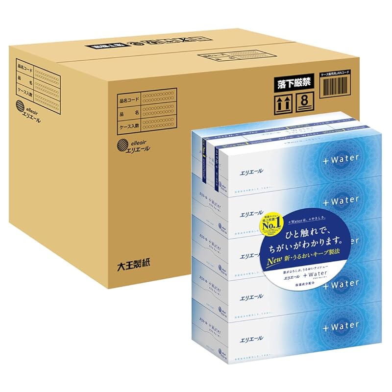 エリエール ティッシュ プラスウォーター(+Water) 180組×50箱 (5箱×10パック) パルプ100% 【ケース販売】
