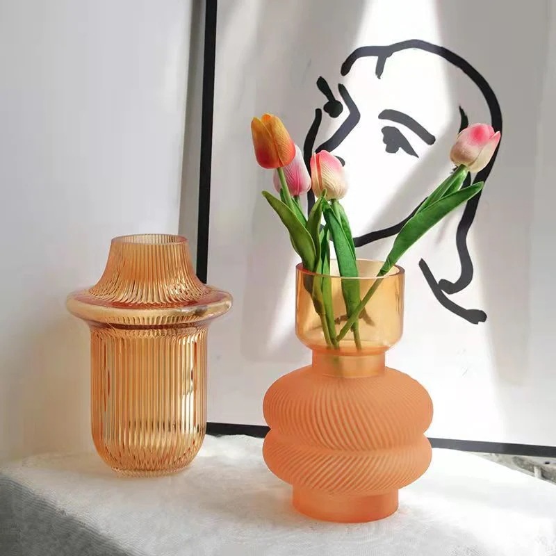 【20点セット】【送料無料】北欧シャンパン色モランディガラス花瓶生け花水養モデルルームリビングダイニングテーブル装飾置物