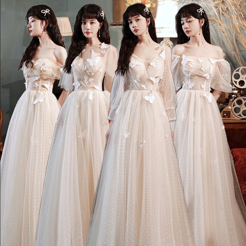 韓国風4デザイン パーティー イブニングドレス 二次会 演奏会 ウエディングドレス 成人式 花嫁 着痩せ 忘年会 結婚式 フォーマル プリンセス ピアノ マキシ丈/ミモレ丈 ブライズメイドドレス 袖あ