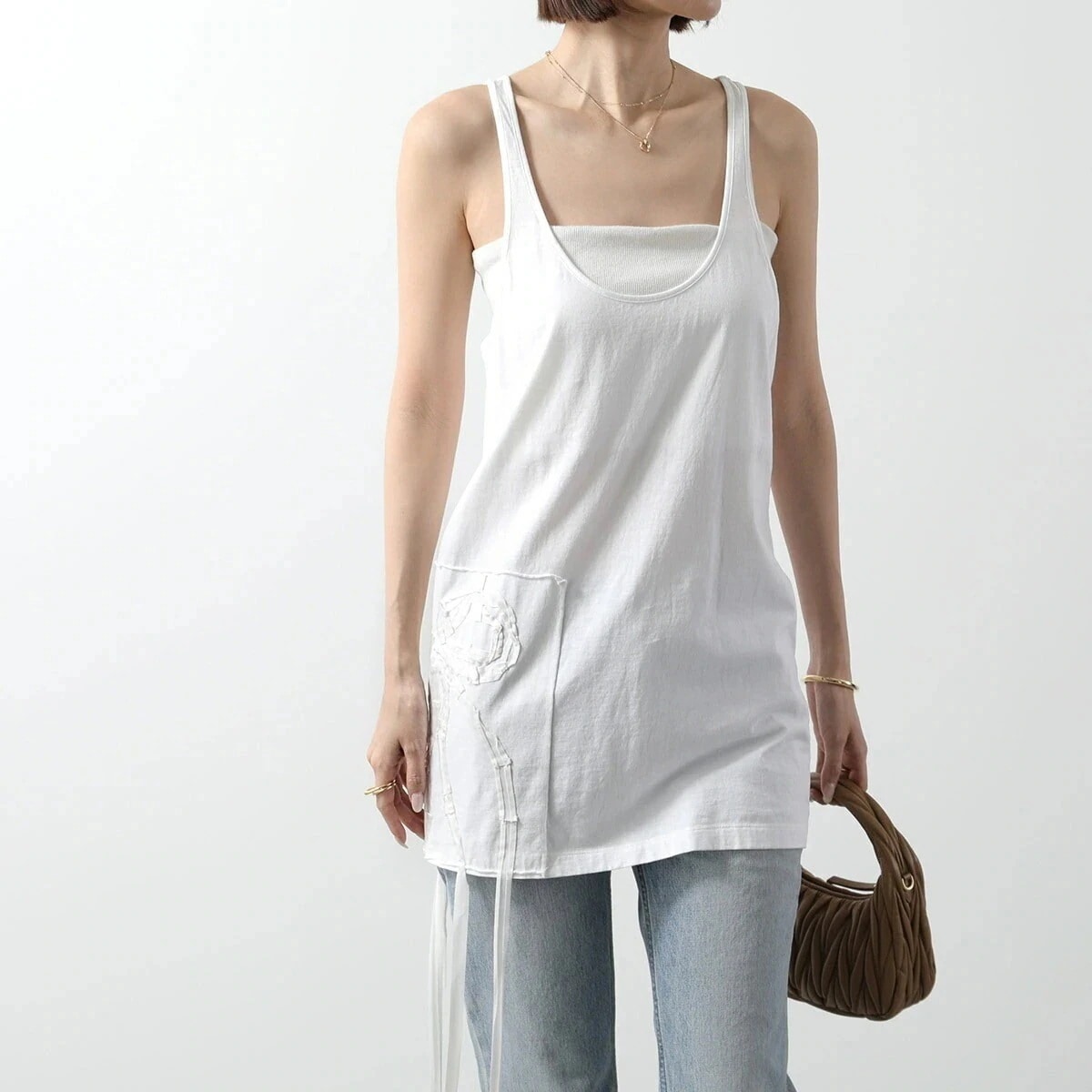 N21 ヌメロヴェントゥーノ ノースリーブ F111 4157 レディース タンクトップ コットン リボン Uネック 1101