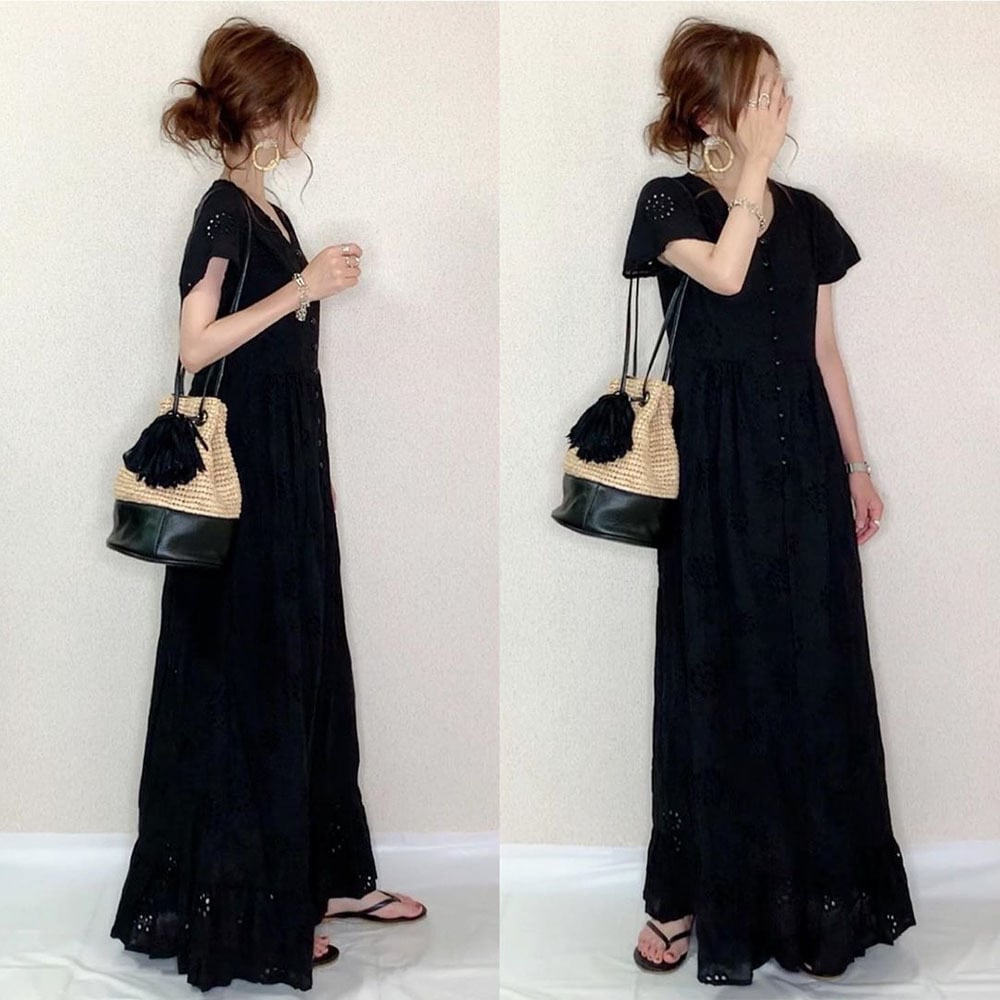 ワンピース フレアスカート フレアワンピース ワンピドレス ロング ロング丈 袖あり 半袖 フレアスリーブ Vネック 襟なし フレア Aライン レース 刺繍 薄手 かわいい 大人可愛い