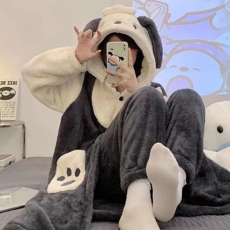 【10個セット】サンリオSanrio着ぐるみ パジャマ 冬かわいい 着ぐるみ ポチャッコ パジャマ もこもこ 部屋着 ルームウェア 厚い モコモコ ワンピースパジャマ ガウン ペアルック カップル キ