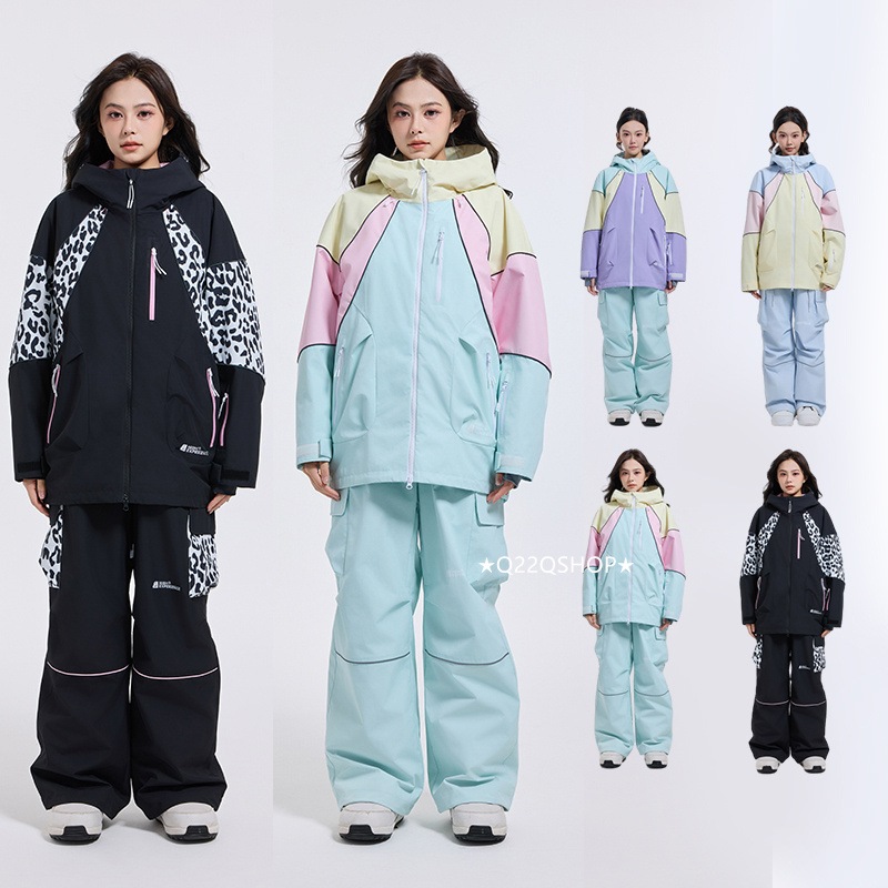 スノボウェア 2024 2025 上下セット メンズ レディース アウター ジャケット パンツ ズボン ヒョウ柄 ウィンタースポーツ スノーボードウェア スキーウェア スノーウェア 防水防寒 韓国風