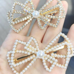 トリプルリボンデザインヘアクリップ　ラインストーン＆パール