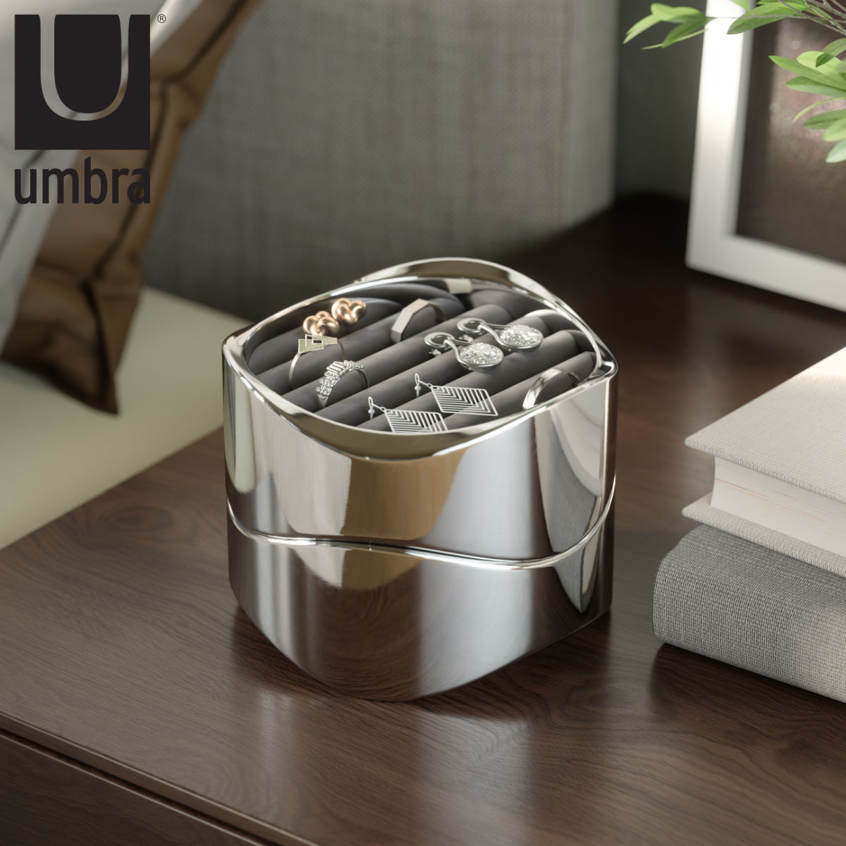 収納ボックス ウェイビー ジュエリーオーガナイザー クロム 幅10x奥行10x高さ8cm Umbra アンブラ ジュエリーボックス アクセサリーケース 収納 小物入れ アクセサリー