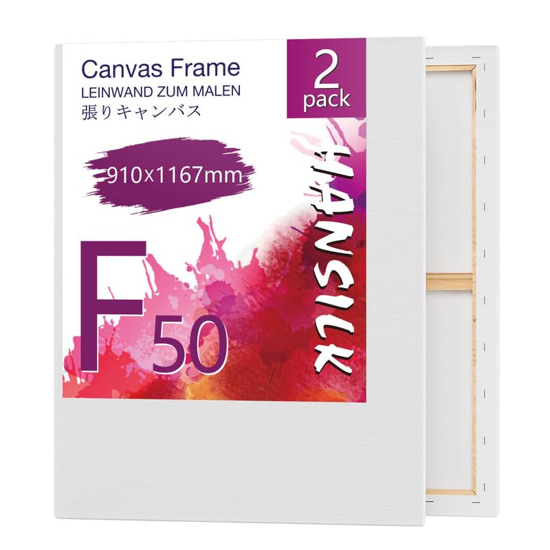 キャンバス 張りキャンバス F50 2枚 キャンバス画材 油絵 画材 画布 油絵の具 油彩・アクリル兼用 化繊綿製 オイル漏れ防止 厚手 中目 初心者 (1167mmx911mm*2枚)