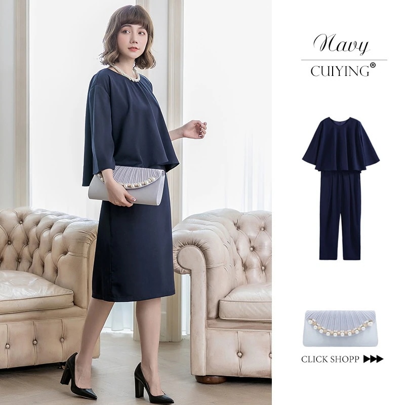 【CY.上品】 通勤3セット トップス+ワンピ+パンツ シフォン セットアップ 2way ママスーツ スーツ スーツセット 卒業式 入学式 入園式 通勤 セットアップ フォーマル