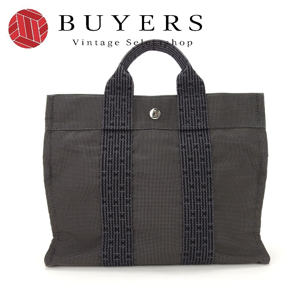 中古 トートバッグ トートPM エールライン キャンバス グレー シルバー金具 カジュアル 普段使い 新金具 レディース メンズ