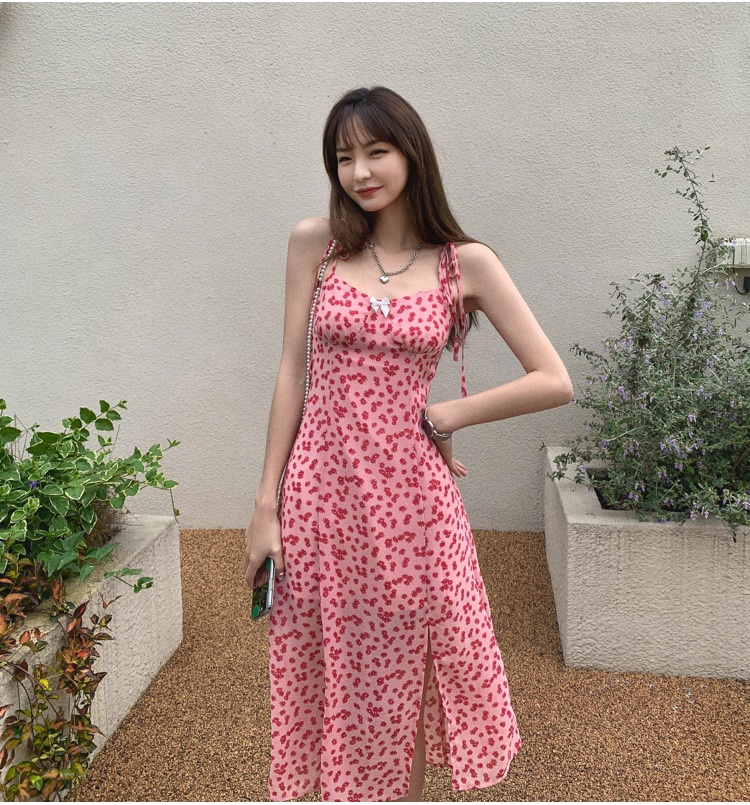 【日本未発売/送料無料】レディース キャミソールワンピース リボン 手結び 小花柄 スリット