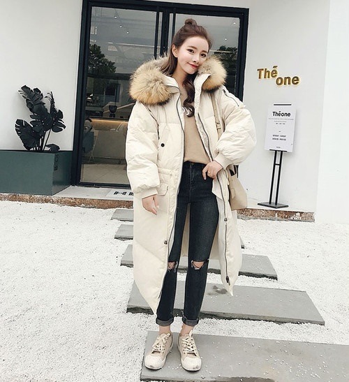 5234.ファーフード付きダウンコート（ホワイト）2019 春夏 sale 春夏 sale アウター ジャケット 美ライン おしゃれ きれいめ オフィス ビジネス お出かけ パーティー 女子会 普段使