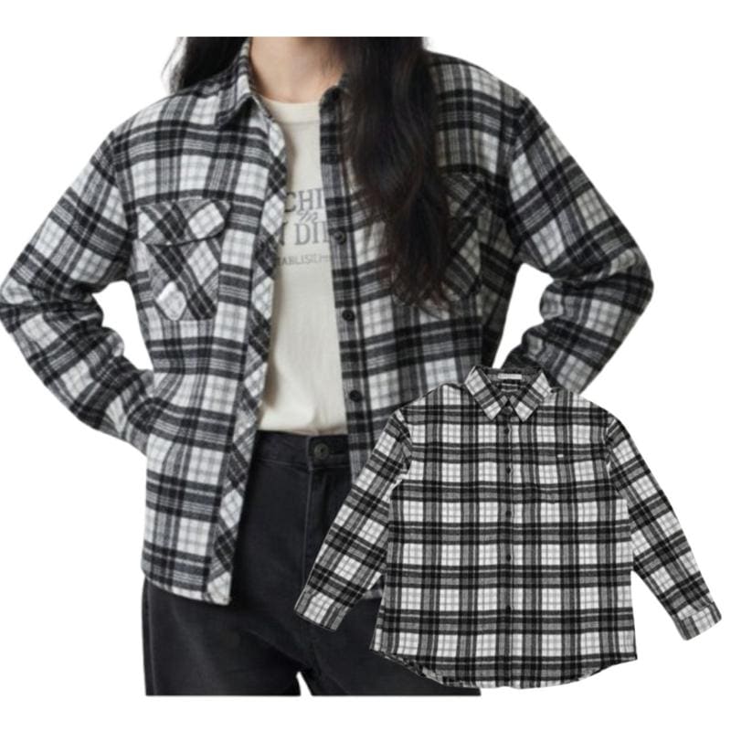 [モダ富平]女性チェックオーバーフィットロングシャツ10540-120-827-25_BP