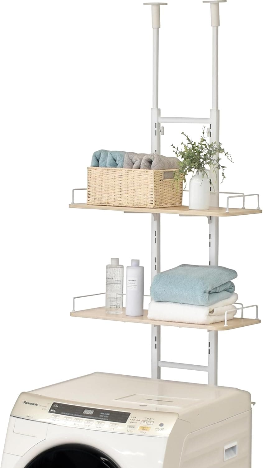 ekans(エカンズ) 棚付きランドリーラック 棚2段 突っ張りタイプ LSH-T200WN (ホワイト×オーク)