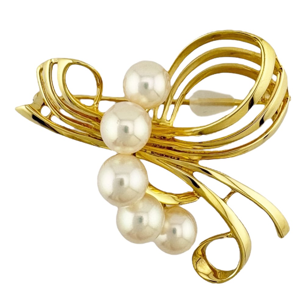 ミキモト ブローチ 18金 K18イエローゴールド アコヤパール MIKIMOTO 中古 美品