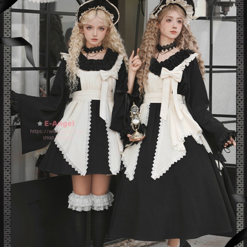 メイド服 ロング ミニ丈 コスプレ 和風5点セット ロリータワンピース 長袖 春夏 生成リエプロン チョカー BNT帽子 かわいい ゆったり ドレス ゴシック 宮廷 コスチューム 9,490円