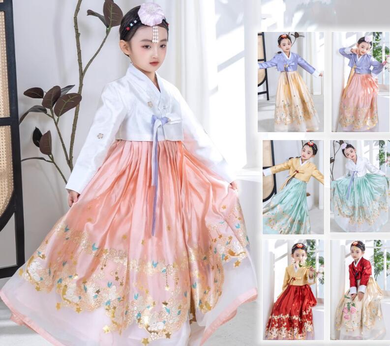 女の子 チマチョゴリ 子供 韓服 キッズ韓国服 ロング 韓流チュールドレス 精巧な刺繍花柄 韓国宮廷風衣装 コスプレ イベント ハロウィン コスプレ衣装 韓服 学園祭 文化祭 撮影衣装 110-160