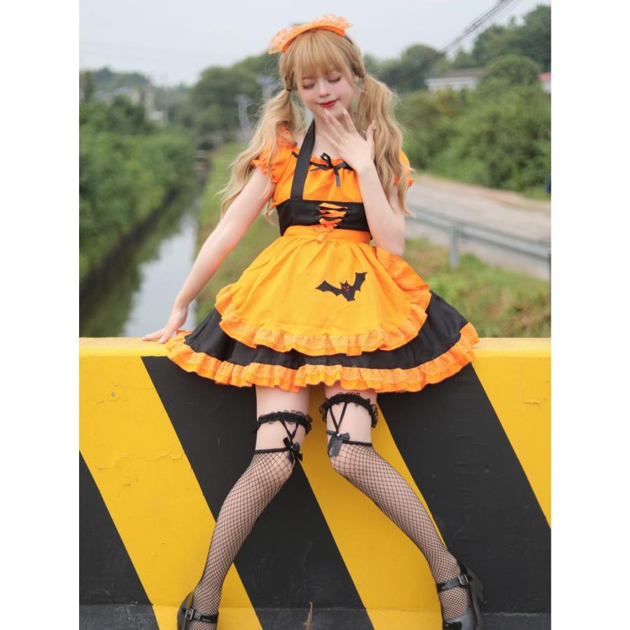 2026人気登場!ハロウィン コスプレ 仮装 大人 元素 メイド服 ワンピース オレンジ カボチャドレス 悪魔 魔女 妖精 コスチューム コスプレ衣装