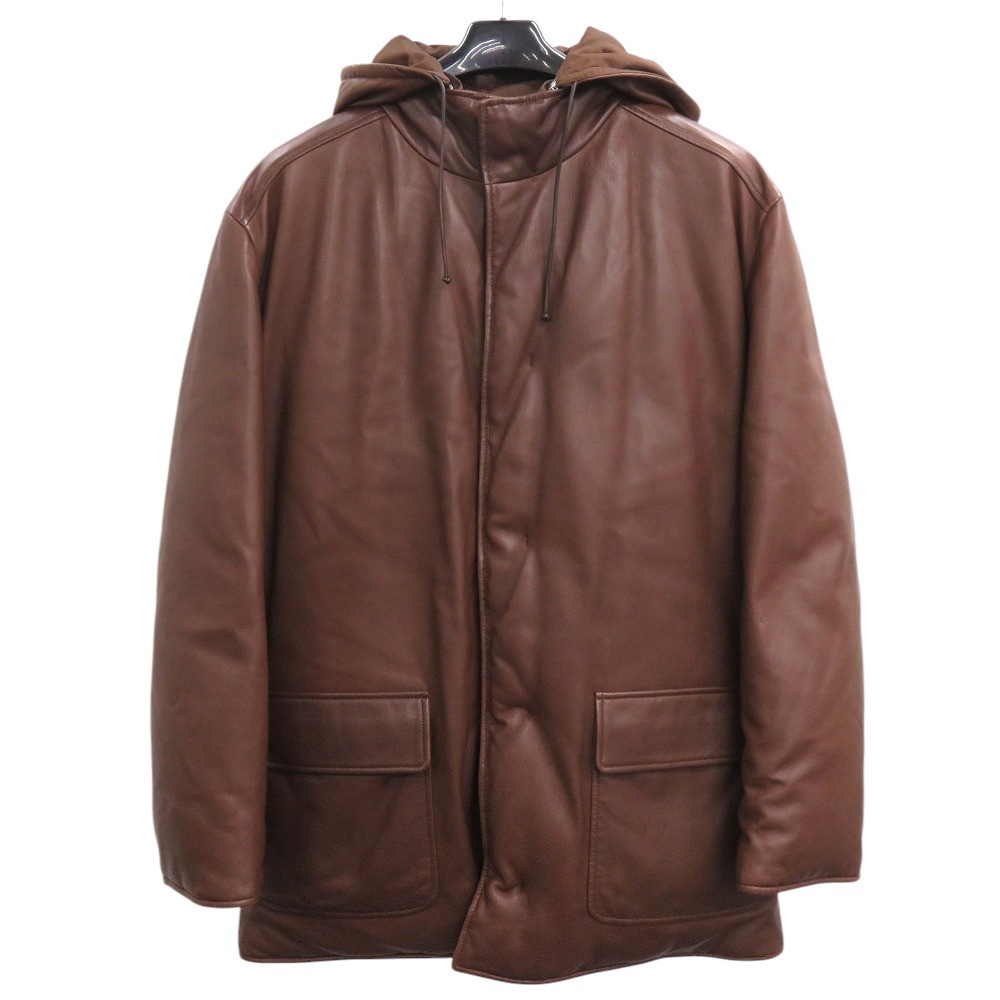 美品 リバーシブル ダウンジャケット レザー/ナイロン/ダウン ブラウン 1537【中古】 メンズ