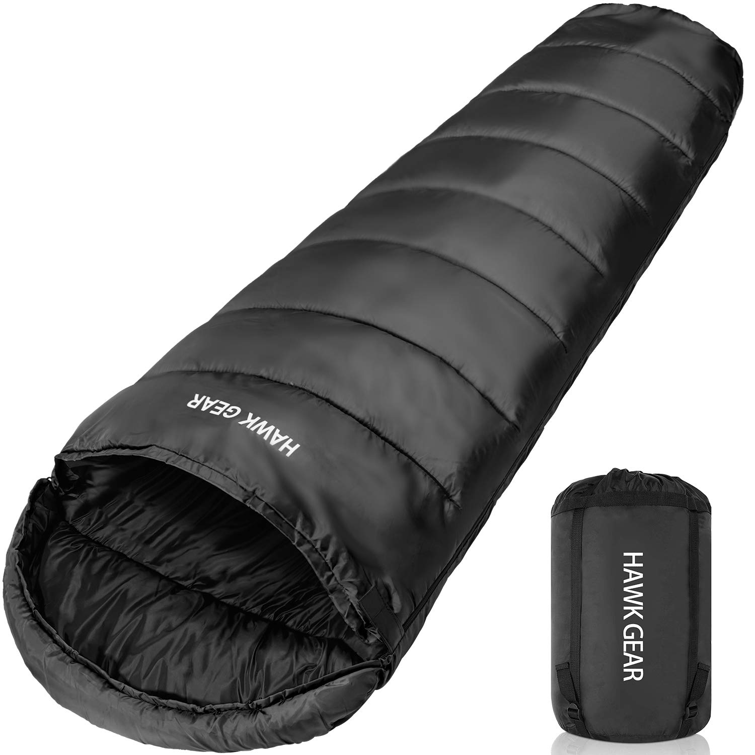 [HAWK GEAR(ホークギア)] 寝袋 シュラフ マミー型 キャンプ アウトドア -15度耐寒 簡易防水 オールシーズン (ブラック)