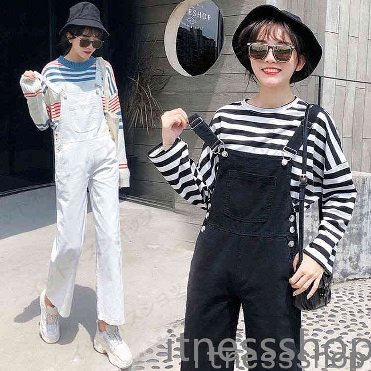 【本日限定】ギフト オーバーオール レディース デニム ワイド ロング カジュアル きれいめ オーバーオール デニム ジーンズ 大人可愛い 大人 パンツ ホワイト ブラック 白 黒