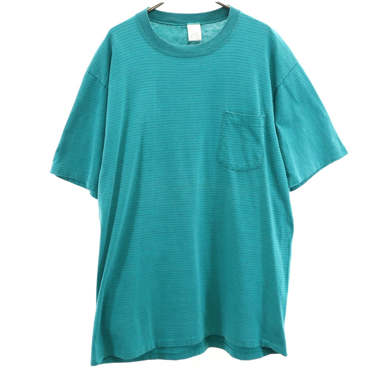 90s USA製 オールド ボーダー柄 半袖 Tシャツ XL ターコイズ ポケT シングルステッチ JCpenny メンズ 古着