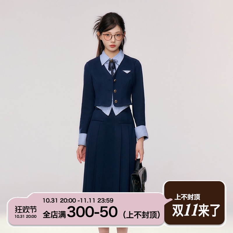 生地ピッグベルベットラテフォーマルカレッジスタイルスーツ女性用プチ秋冬ウールスカート2点セット