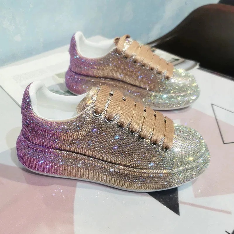 風 星空 グラデーションカラー ラインストーン 厚底 プラットフォーム カジュアル スポーツシューズ 婦人靴 フルダイヤモンド 婦人靴 23