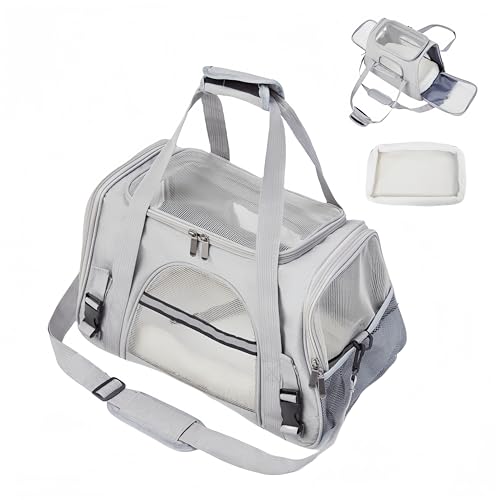 ペット用 キャリーバッグ ショルダー ペットキャリー 犬 猫 キャリーバッグ ペットキャリーケース 小型犬用 おしゃれ キャリーバック 折りたたみ可 お出かけ用 マット付き (グレー)