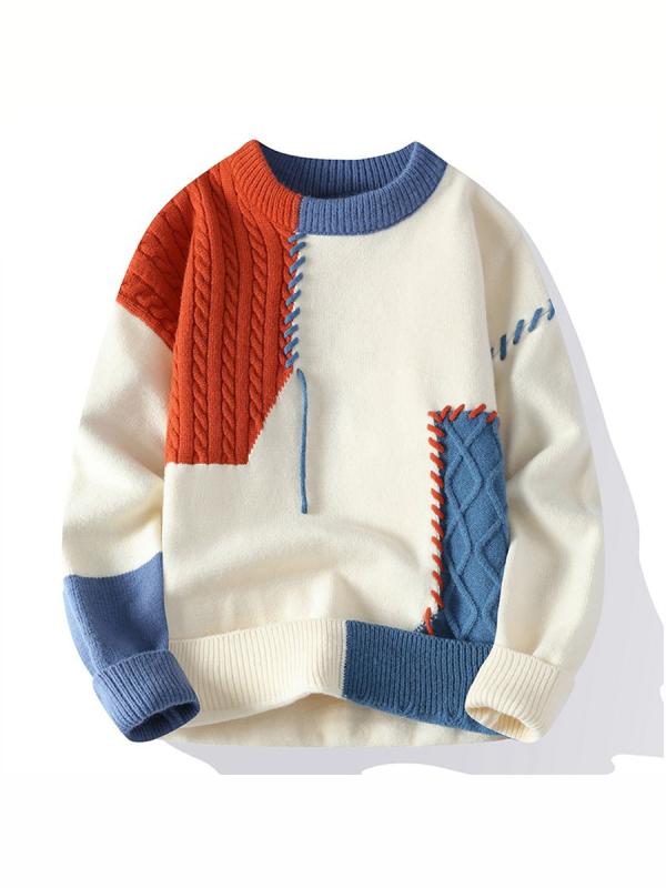 メンズ 秋 冬 ニット トレーナー パーカー メンズ レディース アメリカン スタイル カップル カジュアル ストリート ヒップホップ オシャレ カワイイ カラー ブロック セーター ラウンドネック