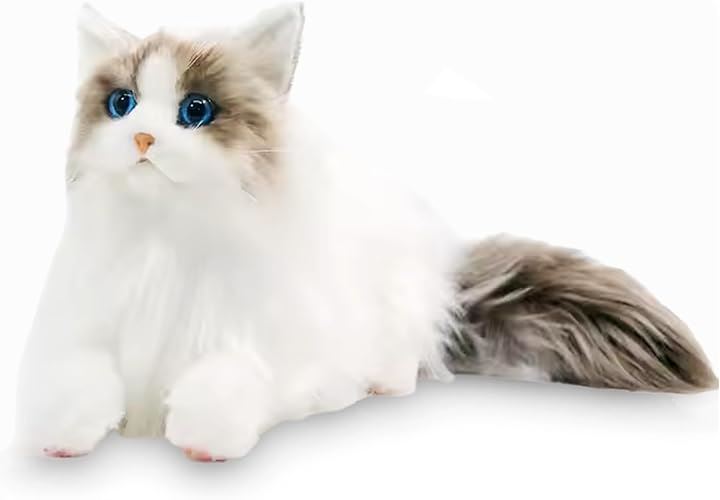 猫 リアル ぬいぐるみ 本物そっくり 猫のぬいぐるみ ねこ ネコ ふわふわ インテリア ネコ好き 長毛 白 人形 ドール 置物 高齢者 ペットロス 持ち運び(ホワイト)