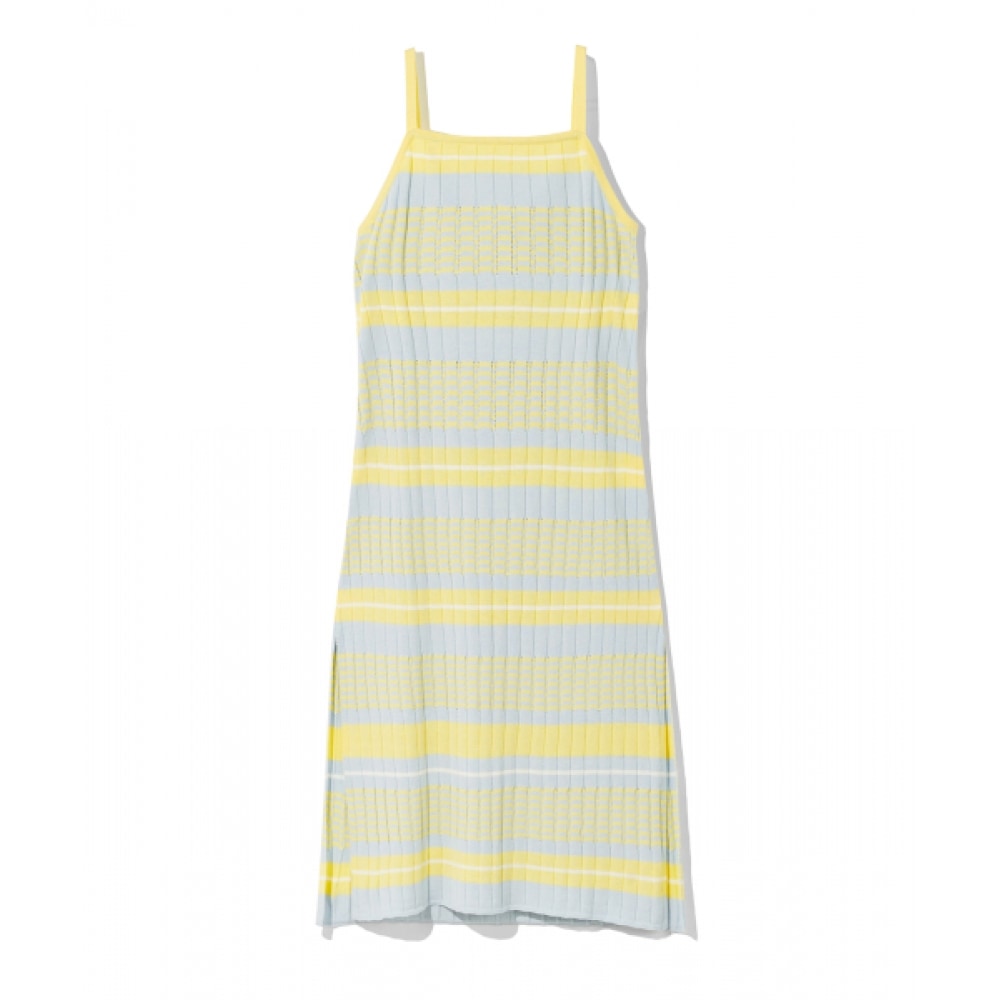 CODEGRAPHY (ウィメンズ) ポイントラベルストライプニットノースリーブワンピース_イエロー
