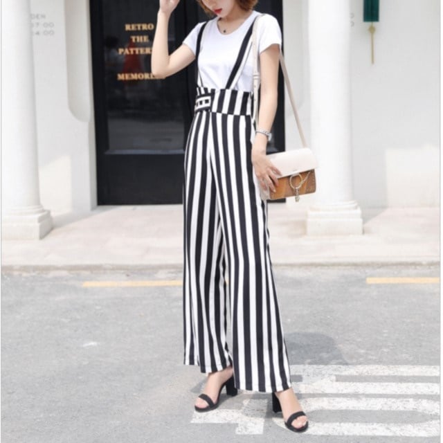 新作 ストラップパンツ 縦ストライプ ハイウエスト トラッド モダン fh0004