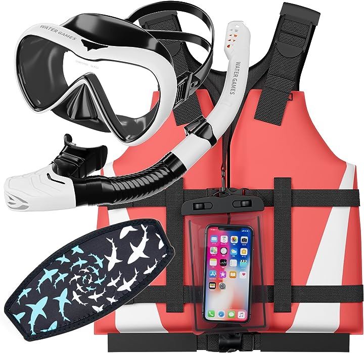 シュノーケルマスクライフベスト3点セット 防水スマホケース マスクのストラップカバー付き( Pセット)