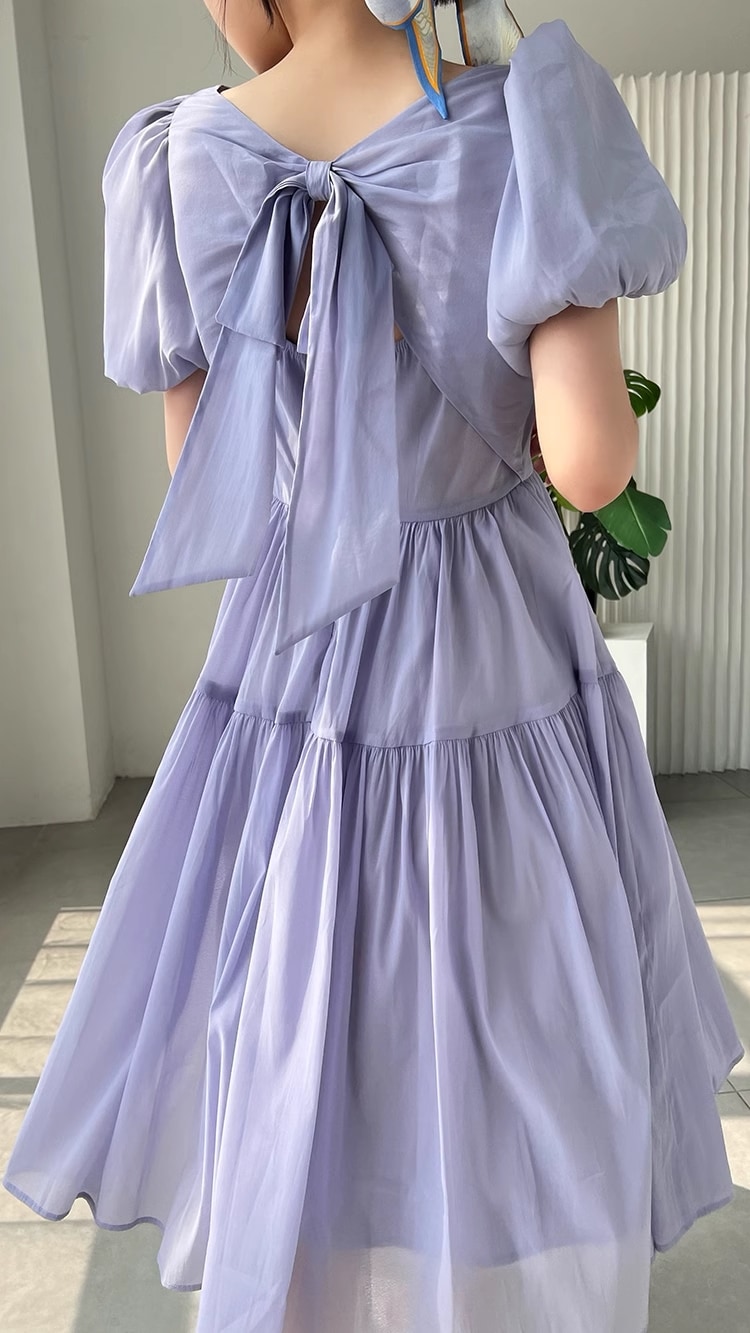 フレンチ ドレス 夏 パフスリーブ デザイン スリム スクエアネックドレス 個性的 ワンピース 膝丈 ひざ丈 膝下 袖あり 半袖 パフスリーブ スクエアネック 襟なし 大人可愛い カジュアル 大人