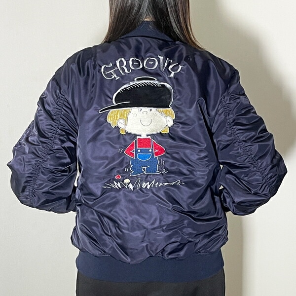 水森亜土 MA-1 オトコノコ(ネイビー） Mサイズ アパレル ジャンパー_4445-ad-4642