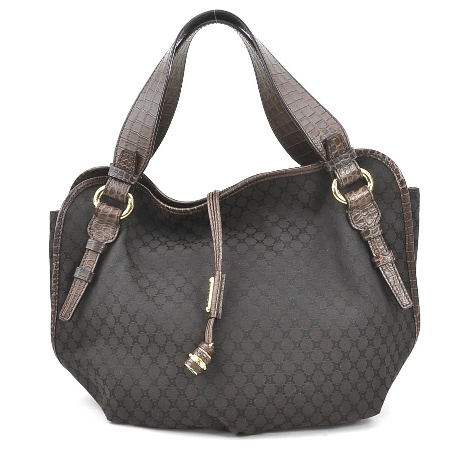 セリーヌ CELINE ハンドバッグ マカダム ビタースウィート キャンバス/型押しレザー ダークブラウン ゴールド レディース w1181j