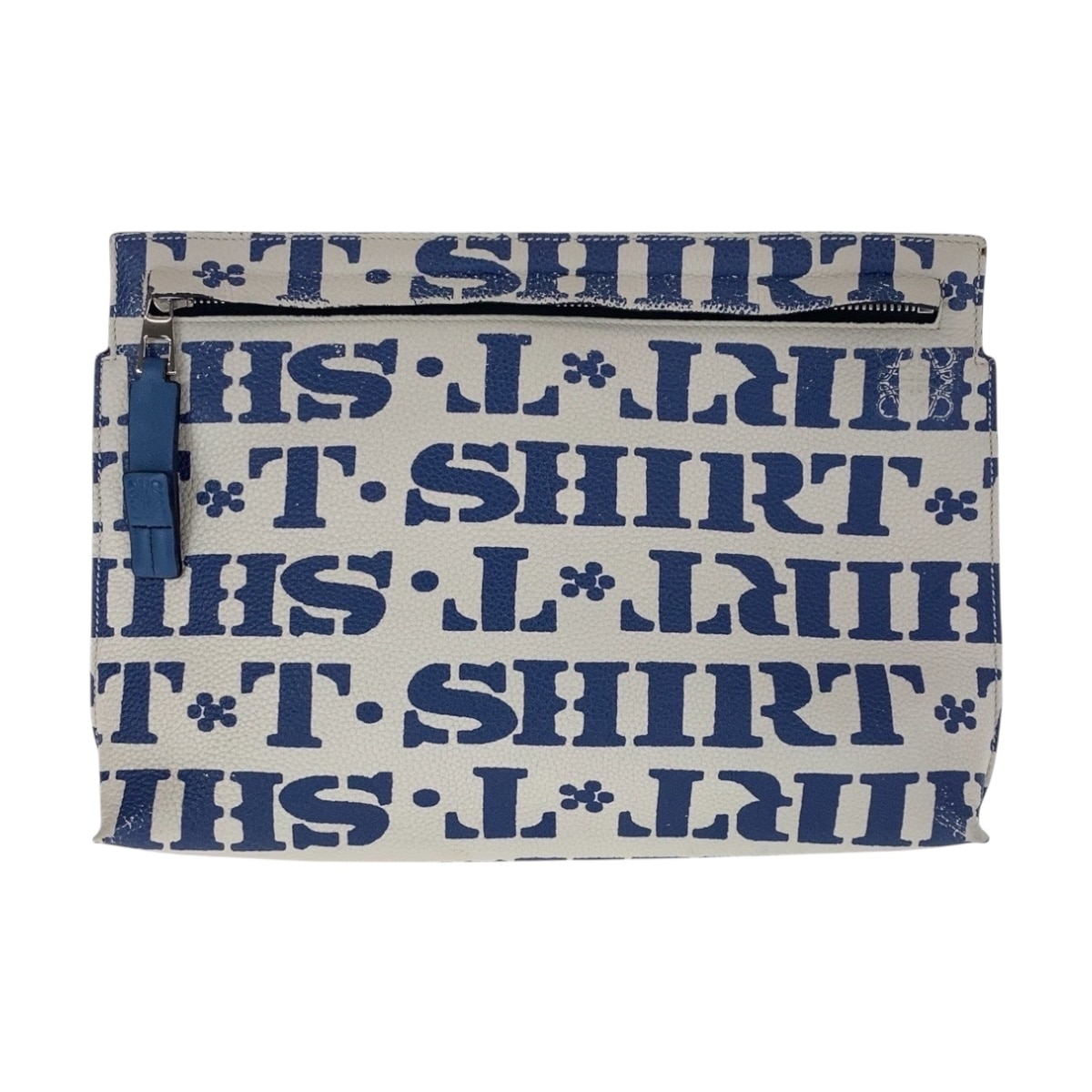 Tポーチ ブルー ホワイト シルバー金具 レザー クラッチバッグ セカンドバッグ レディース 501580