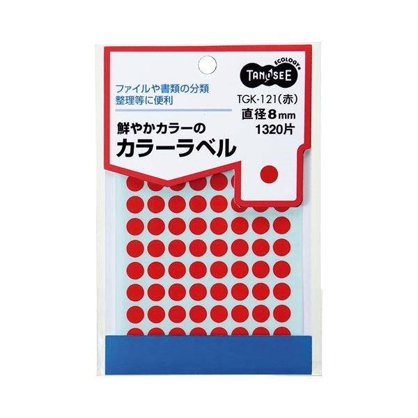 （まとめ） TANOSEE カラー丸ラベル 直径8mm 赤 1パック（1320片：88片15シート） 50セット