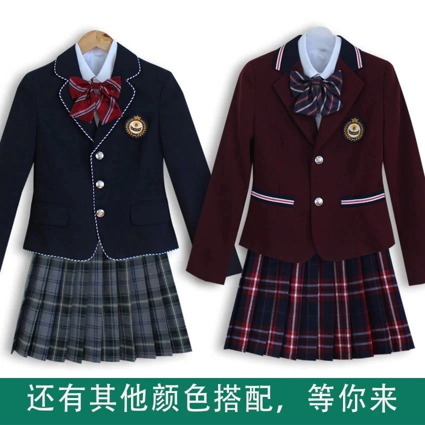 韓国 イギリスのカレッジ風女子学生服スーツスーツクラス制服女子学生服スーツJK制服スーツソフト女子高生