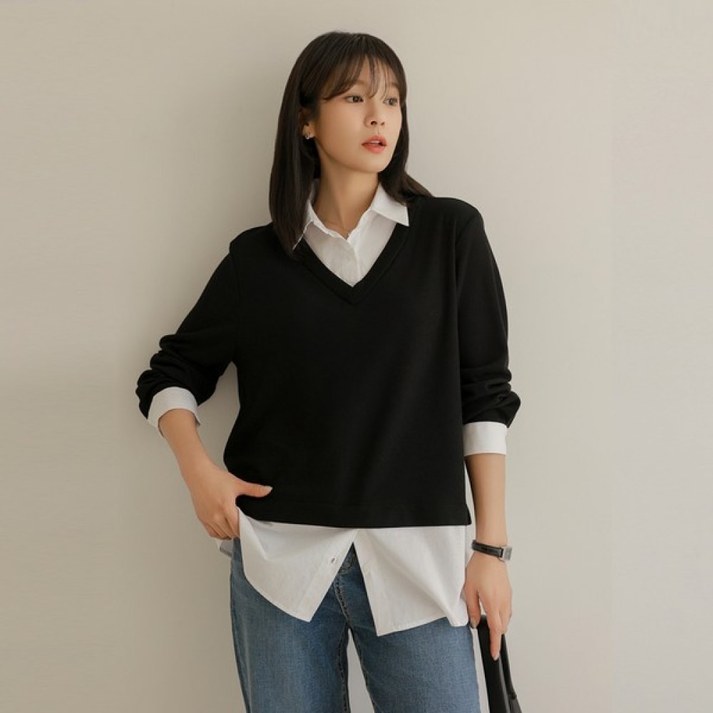 [Elysia] バムーシャツレイヤード配色サザン